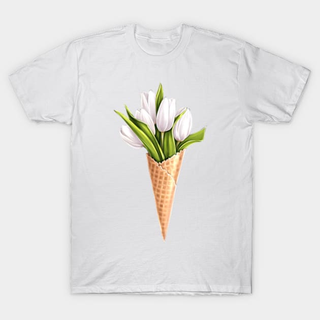 White Tulips T-Shirt by AllessyArt 